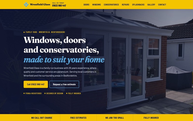 A glazier's website concept, shown anonymised, rebuilt by LITTLEOCEANS