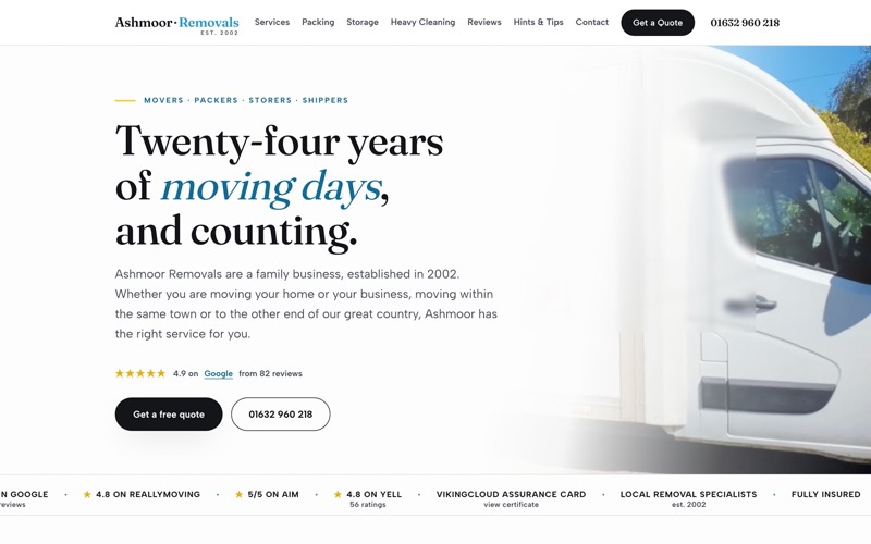 A removals firm's website concept, shown anonymised, rebuilt by LITTLEOCEANS