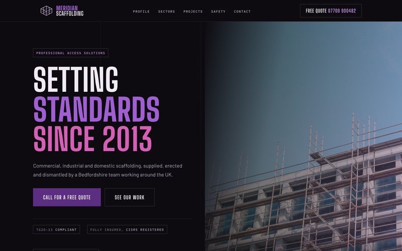 A scaffolding company website concept, shown anonymised, rebuilt by LITTLEOCEANS